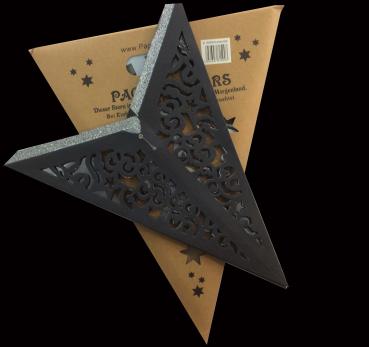 Preview: Kala Schwarz / Silberglitter  - Faltbarer Leuchtstern, Weihnachtsstern aus Papier mit 5 Zacken, 60 cm